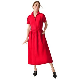 Jessica London Women's Plus Size Mixed Media Poplin Shirt Dress