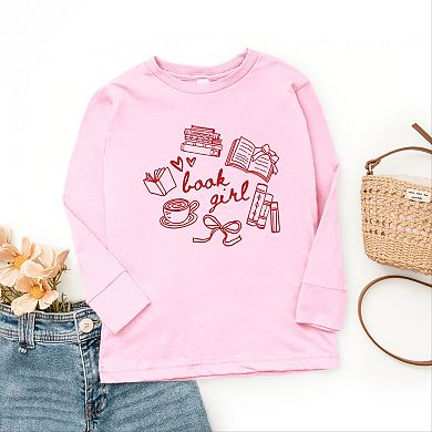 Book Girl Sketched - Youth Long Sleeve Graphic T-Shirt