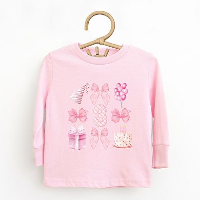 Three Birthday Pink Coquette - Toddler Long Sleeve Graphic Tee
