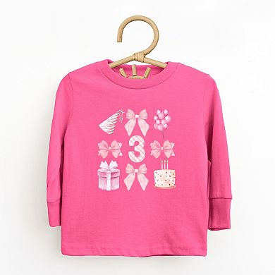Three Birthday Pink Coquette - Toddler Long Sleeve Graphic Tee