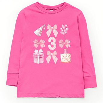 Three Birthday Pink Coquette - Toddler Long Sleeve Graphic Tee
