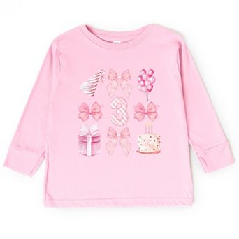 Three Birthday Pink Coquette - Toddler Long Sleeve Graphic Tee