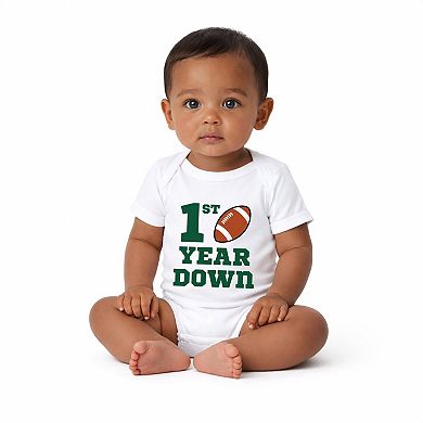 1st Year Down Football - Baby Short Sleeve Graphic Bodysuit