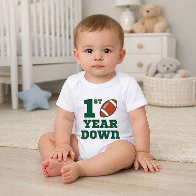 1st Year Down Football - Baby Short Sleeve Graphic Bodysuit