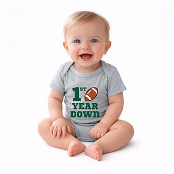 1st Year Down Football - Baby Short Sleeve Graphic Bodysuit