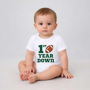 1st Year Down Football - Baby Short Sleeve Graphic Bodysuit
