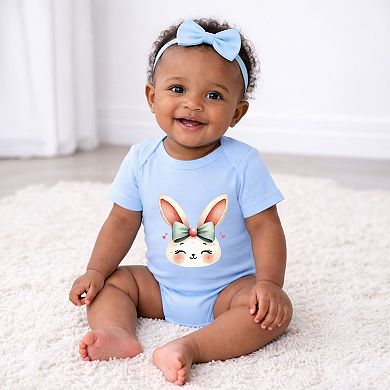 Watercolor Bunny Face - Baby Short Sleeve Graphic Bodysuit