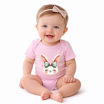 Watercolor Bunny Face - Baby Short Sleeve Graphic Bodysuit