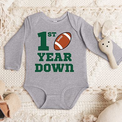 1st Year Down Football - Baby Long Sleeve Bodysuit