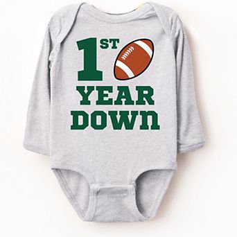 1st Year Down Football - Baby Long Sleeve Bodysuit