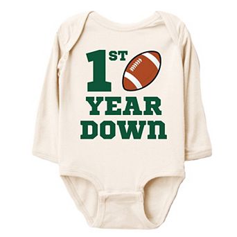 1st Year Down Football - Baby Long Sleeve Bodysuit
