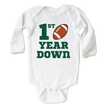 1st Year Down Football - Baby Long Sleeve Bodysuit