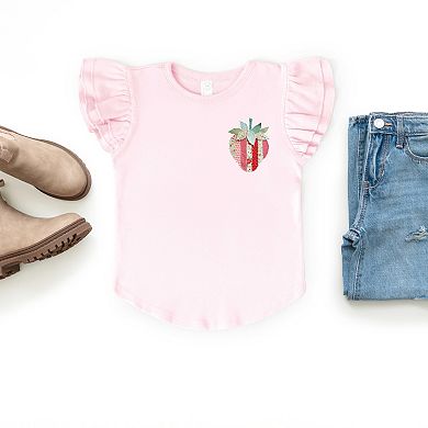 Strawberry Faux Patchwork - Flutter Sleeve Graphic T-Shirt