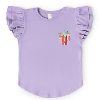 Strawberry Faux Patchwork - Flutter Sleeve Graphic T-Shirt