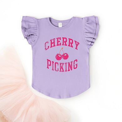 Cherry Picking Varsity Arched - Flutter Sleeve Graphic T-Shirt