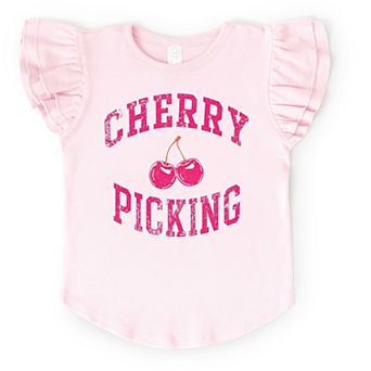 Cherry Picking Varsity Arched - Flutter Sleeve Graphic T-Shirt