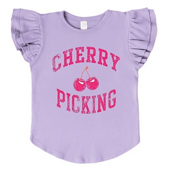 Cherry Picking Varsity Arched - Flutter Sleeve Graphic T-Shirt