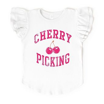 Cherry Picking Varsity Arched - Flutter Sleeve Graphic T-Shirt