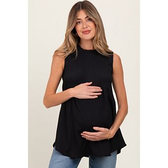 Maternity Ruffle Mock Neck Sleeveless Blouse