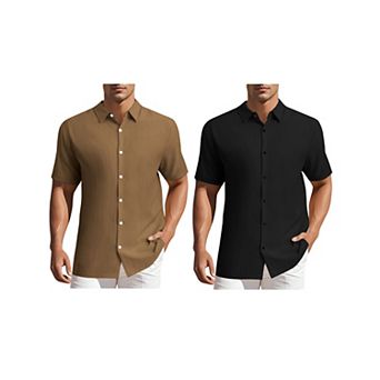 2 Packs Men's Shirts Short Sleeve Button Down Beach Summer Camp Collar Shirt