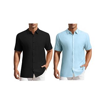2 Packs Men's Shirts Short Sleeve Button Down Beach Summer Camp Collar Shirt