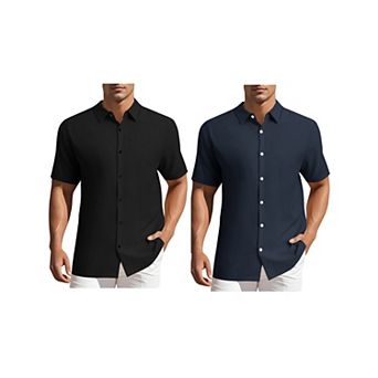 2 Packs Men's Shirts Short Sleeve Button Down Beach Summer Camp Collar Shirt