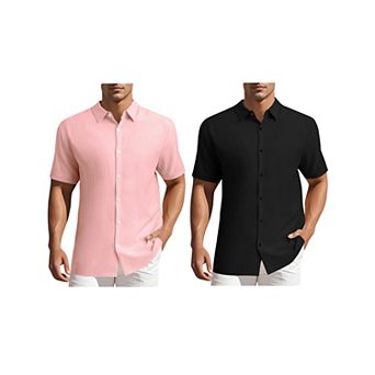 2 Packs Men's Shirts Short Sleeve Button Down Beach Summer Camp Collar Shirt