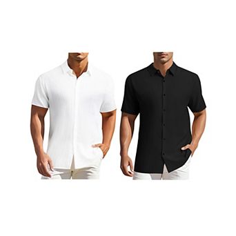 2 Packs Men's Shirts Short Sleeve Button Down Beach Summer Camp Collar Shirt