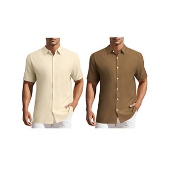 2 Packs Men's Shirts Short Sleeve Button Down Beach Summer Camp Collar Shirt
