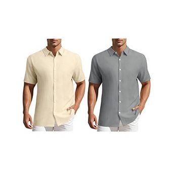 2 Packs Men's Shirts Short Sleeve Button Down Beach Summer Camp Collar Shirt