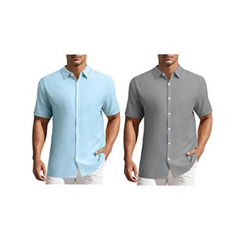 2 Packs Men's Shirts Short Sleeve Button Down Beach Summer Camp Collar Shirt