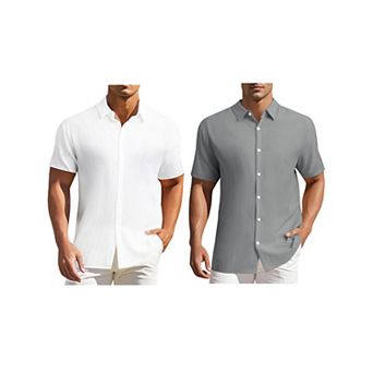2 Packs Men's Shirts Short Sleeve Button Down Beach Summer Camp Collar Shirt