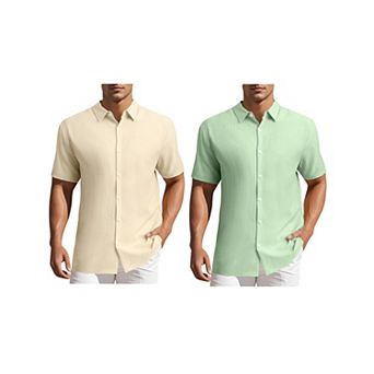 2 Packs Men's Shirts Short Sleeve Button Down Beach Summer Camp Collar Shirt