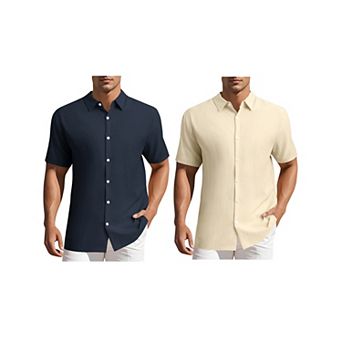 2 Packs Men's Shirts Short Sleeve Button Down Beach Summer Camp Collar Shirt