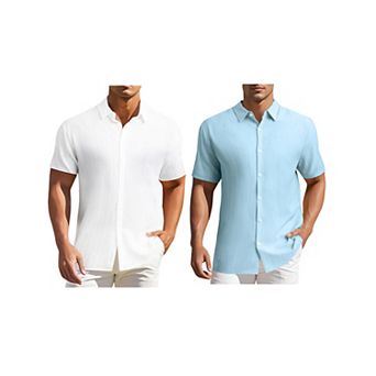 2 Packs Men's Shirts Short Sleeve Button Down Beach Summer Camp Collar Shirt