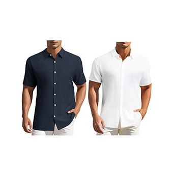 2 Packs Men's Shirts Short Sleeve Button Down Beach Summer Camp Collar Shirt