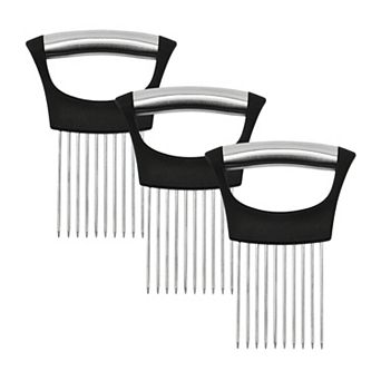 3 pc Stainless Steel Onion Holder Slicing Tool with Ergonomic Handle and Sharp Metal Prongs