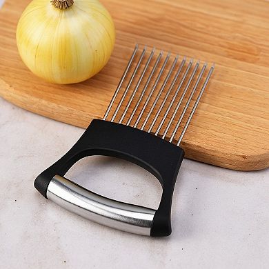 3-Piece Stainless Steel Onion Holder Slicing Tool with Ergonomic Handle and Sharp Metal Prongs
