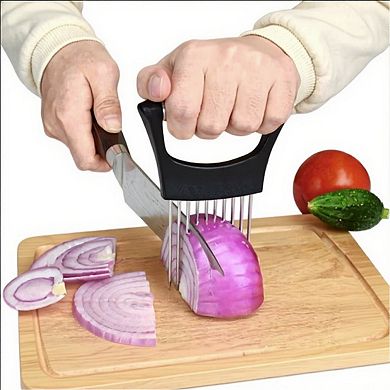 3-Piece Stainless Steel Onion Holder Slicing Tool with Ergonomic Handle and Sharp Metal Prongs