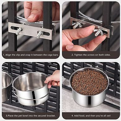 Stainless Steel Dog Crate Mounted Bowl with Adjustable Clamp Bracket