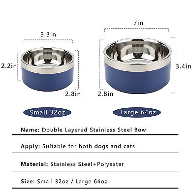 Stainless Steel Dog Bowl with Non-Slip Base and Removable Inner Bowl