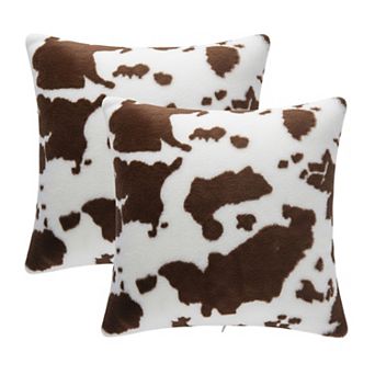 Cow Print Decorative Throw Pillow Covers 2-Pack Soft Plush Square Cushion Covers with Hidden Zipper