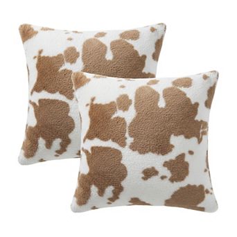 Cow Print Decorative Throw Pillow Covers 2-Pack Soft Plush Square Cushion Covers with Hidden Zipper