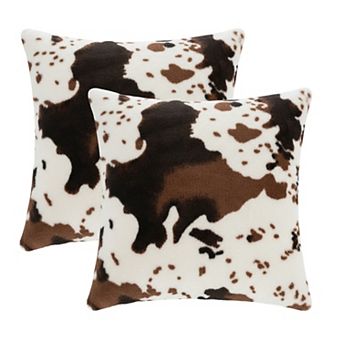 Cow Print Decorative Throw Pillow Covers 2-Pack Soft Plush Square Cushion Covers with Hidden Zipper