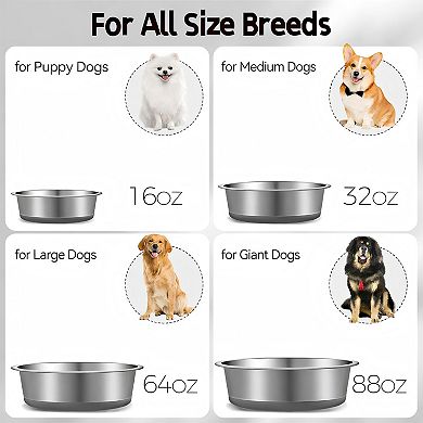 2 Pack Stainless Steel Dog Bowls with Non-Slip Base, Durable Pet Feeding Bowls