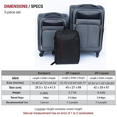 3-Piece Softside Spinner Luggage Set, Oxford Spinner Suitcases