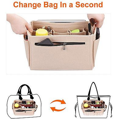 Felt Purse Organizer Insert with Multiple Pockets and Zipper Compartment
