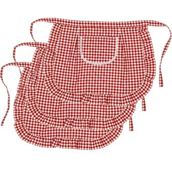 3 pc Decorative Waist Apron Set with Ruffle Trim Pocket and Adjustable Ties