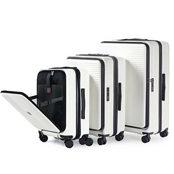 3 pc Luggage Set with Front Opening, Expandable Spinner Suitcases (20"24"28")