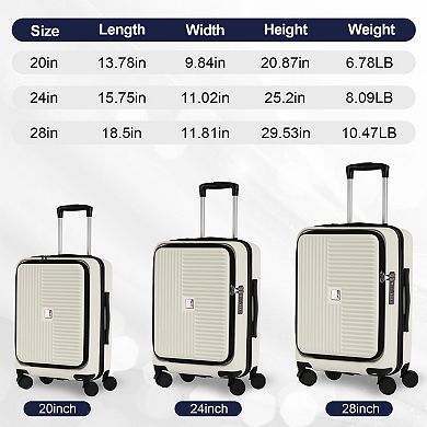 3-Piece Luggage Set with Front Opening, Expandable Spinner Suitcases (20"24"28")
